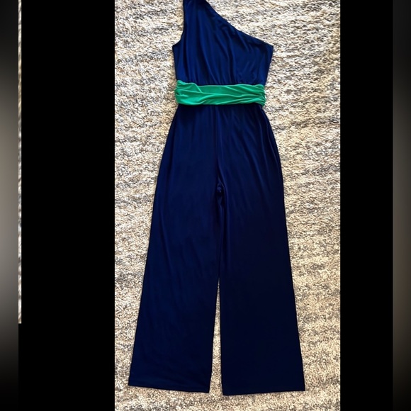Velvet Torch One shoulder jumpsuit navy green Juniors size L - Picture 5 of 16